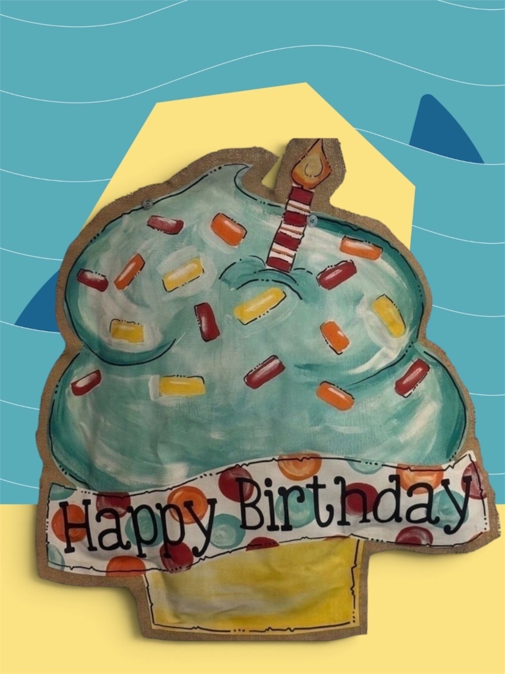 Happy Birthday Burlap Cupcake Sign Festive